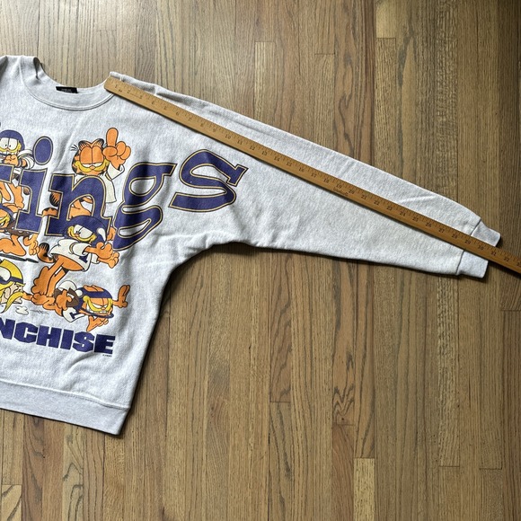 Vintage Minnesota Vikings Spellout NFL Rare Garfield Pullover Crewneck SZ M 90s - Picture 13 of 16